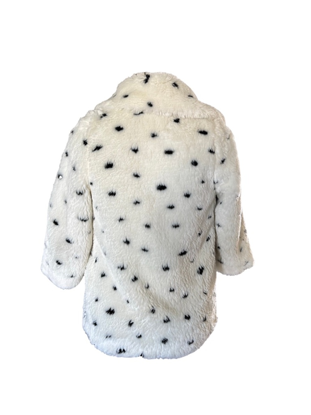 Girls Faux Fur Coat - White Black Polka Dot - 6X Kids - Picture 2 of 7